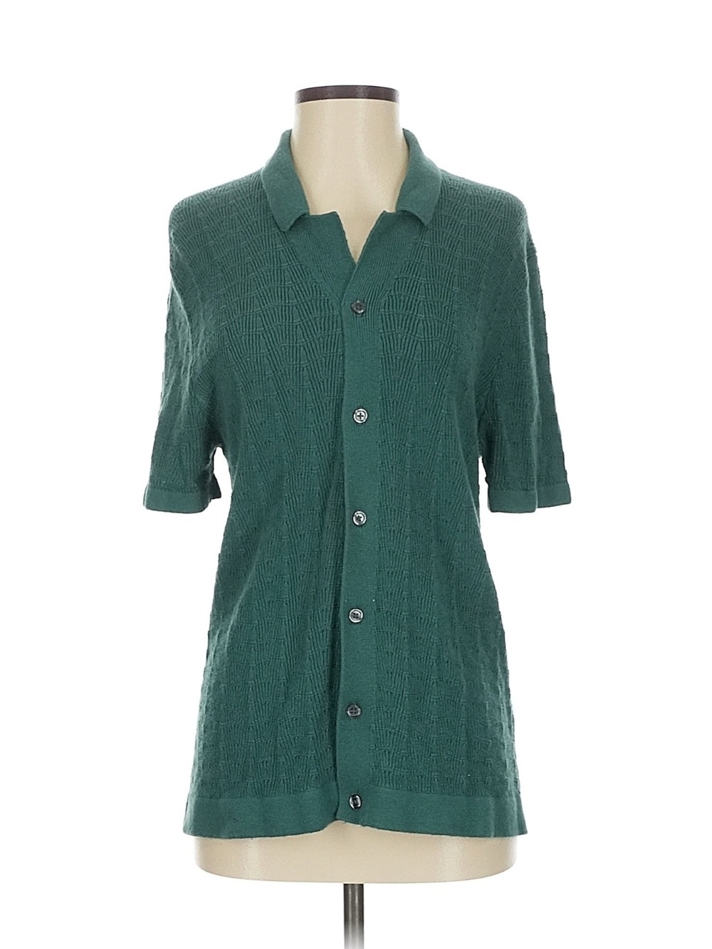 Forest Green Short-Sleeve Button sweater polo top
